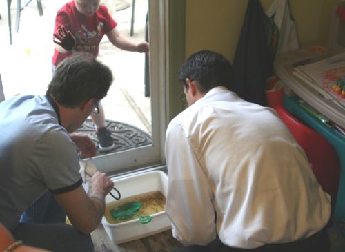 Mike, Joseph and Sergio counting out the shrimp